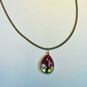 Handmade Lace Dried Flowers Oval Pendant Necklace #4